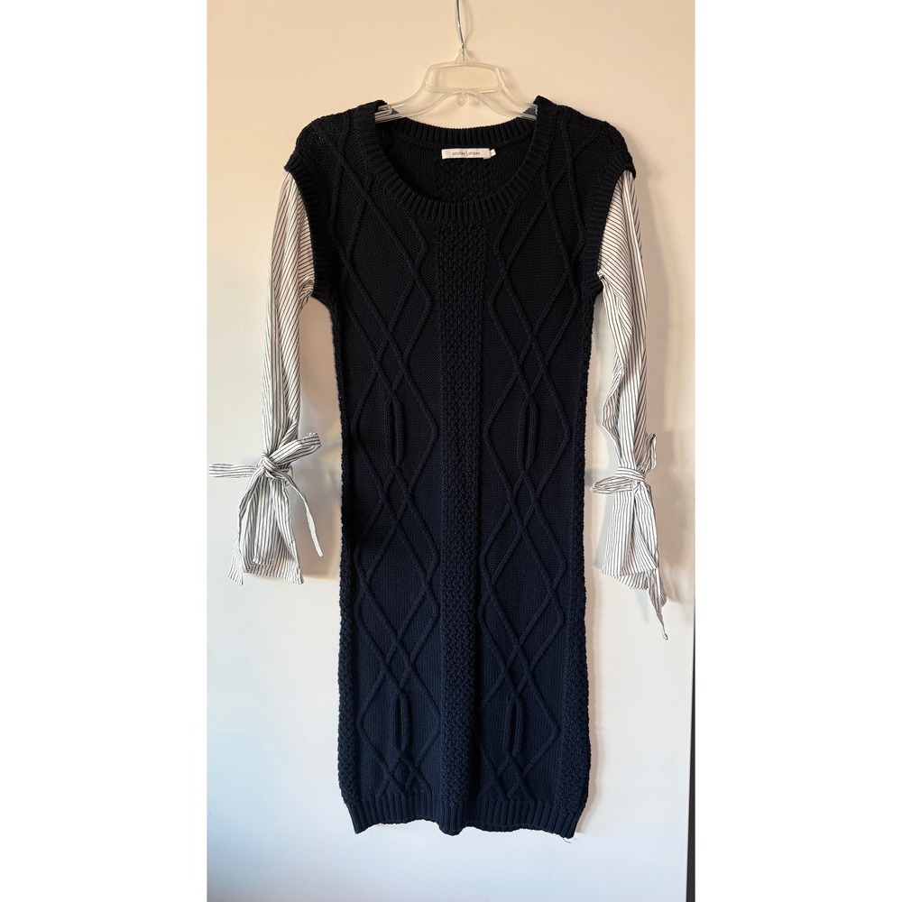Evereve Stitches & Stripes Liz Chunky Cable Knit Sweater Dress L Navy Striped